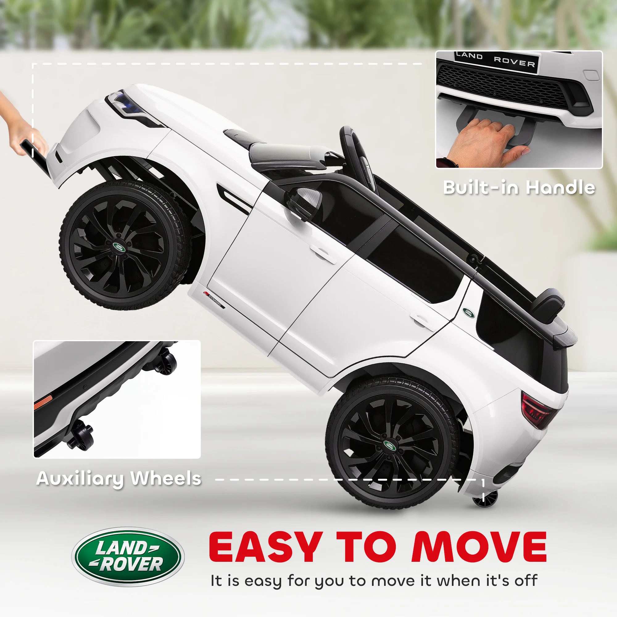 Samochód dla dzieci Land Rover z licencją, 12V, z funkcją soft start, biały