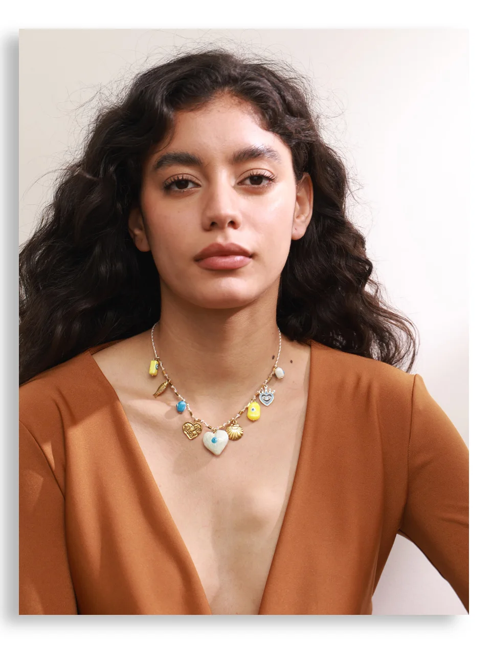Yhpup Keramik Herz Auge Shell Anhänger Halskette Trend Edelstahl Charme Manuelle Neue Ankunft Kragen Schmuck für Frauen Geschenk – Detail 2