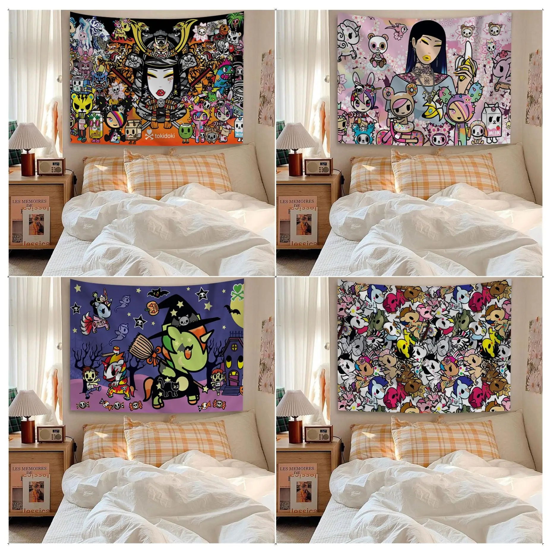 Japanese Tokidoki Tapestry Anime Tapestry Hanging Tarot Hippie Wall Rugs Dorm Wall Hanging Sheets