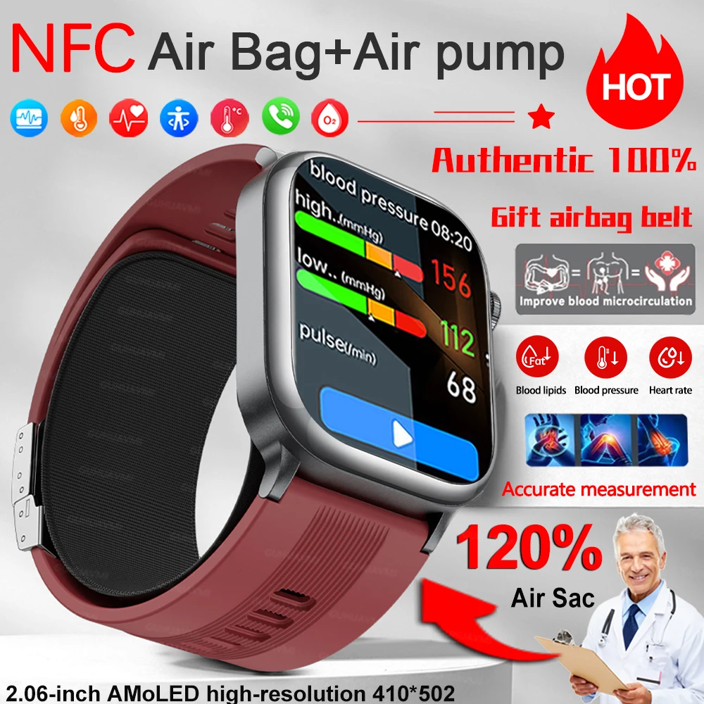 2025 New Nursing Grade ECG+PPG  Air Pump Airbag Blood Pressure Smart Health Watch Uric Acid Lipid HD Call Smartwatche Men Woman