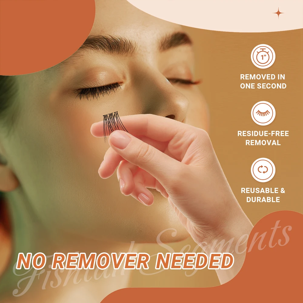 Lashtalk Fishtail Segments Lashes Self Adhesive DIY False Eyelash No Glue Remover Needed One-Step Reusable Pre-Glued 60 Clusters