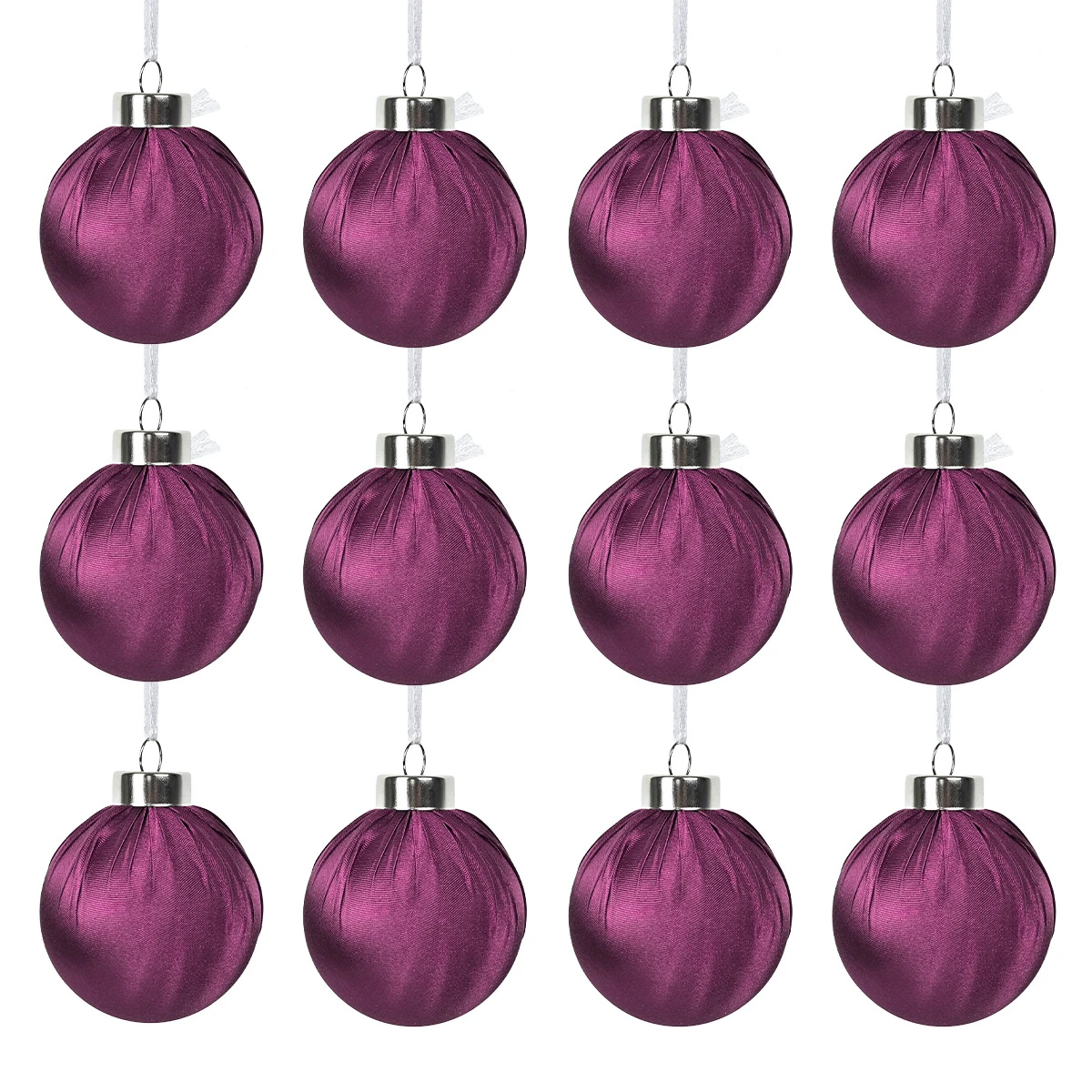 12 Satin Ball Ornaments for Christmas Tree and Home Decoration with Silk Thread Material for Long Lasting Holiday