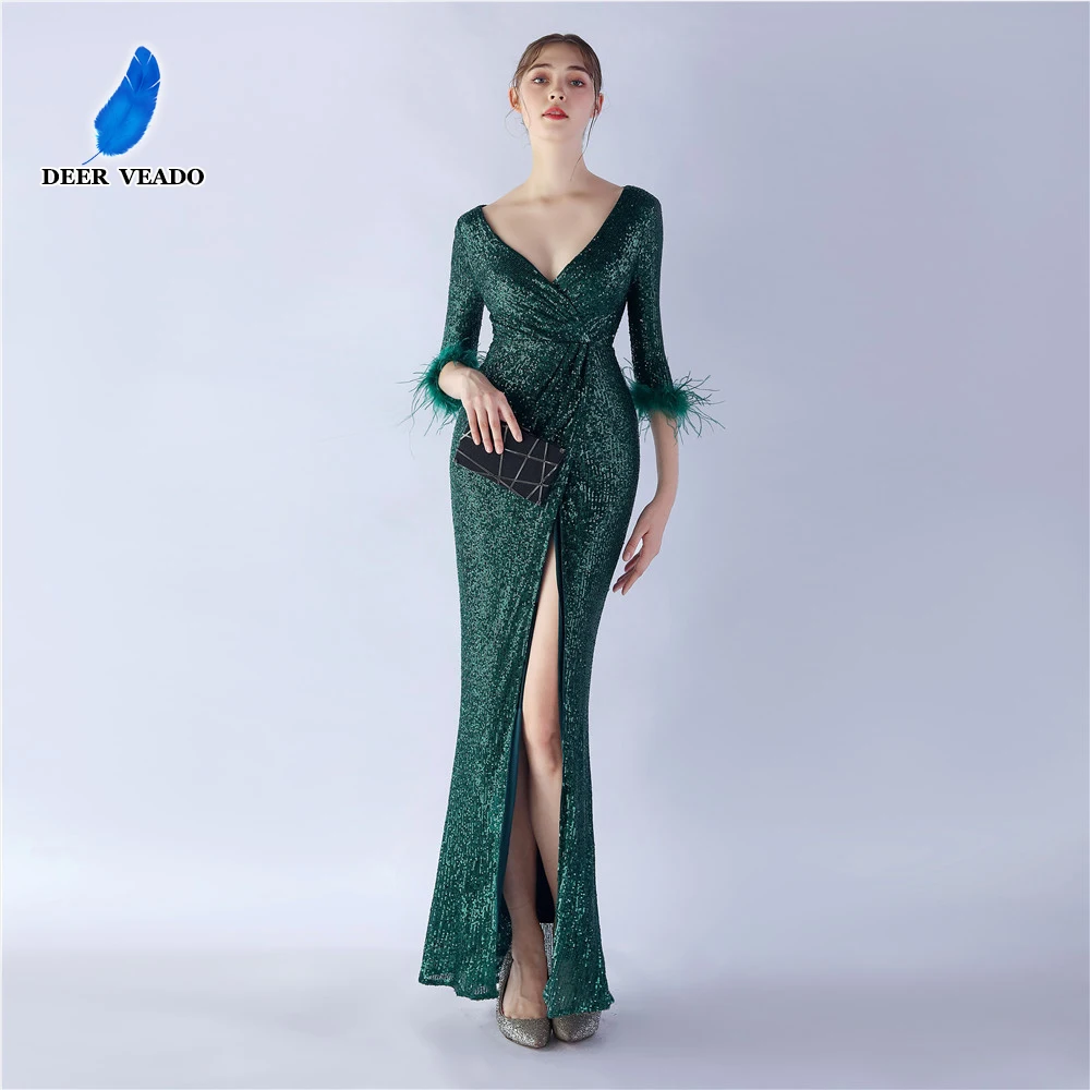 deerveado-mermaid-sequins-v-neck-evening-dress-long-for-woman-sexy-slit-party-maxi-dress-half-sleeves-sepcial-occasion-dresses