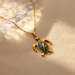 Summer Beach Turtle Necklace for Women Stainless Steel Chain Collar Pendant Necklaces Elegant Charm Jewelry Gift y2k Accessories