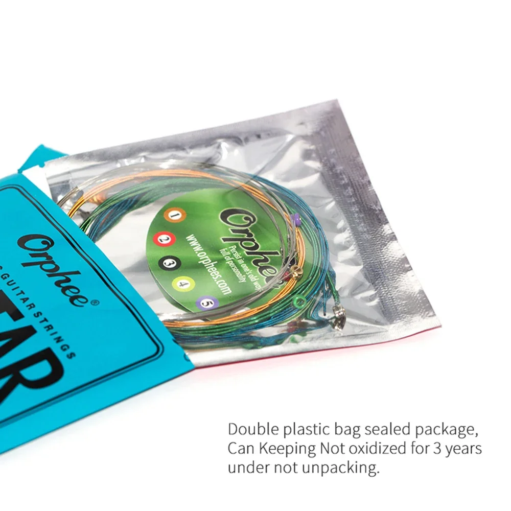 Orphee الملونة سلاسل الغيتار الشعبي RX15C سبائك الأوستنيت لف سلاسل الغيتار ممارسة سداسية الكربون الصلب 6 سلسلة