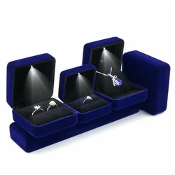 Flannel LED Light Jewelry Box Gift Wedding Velvet Ring Pendant Earring Display Storage Leather Jewellery Boxes Packaging