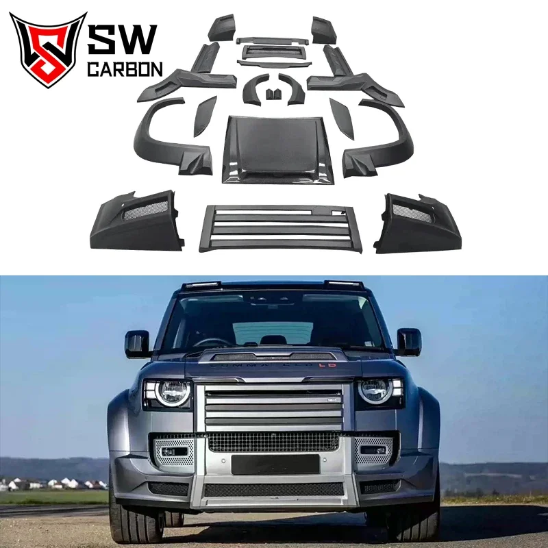 

Defender LM Style Wide Body Kit for Land Rover Defender 90 110 Front Bumper Grille Hood Side Skirts Mudguards