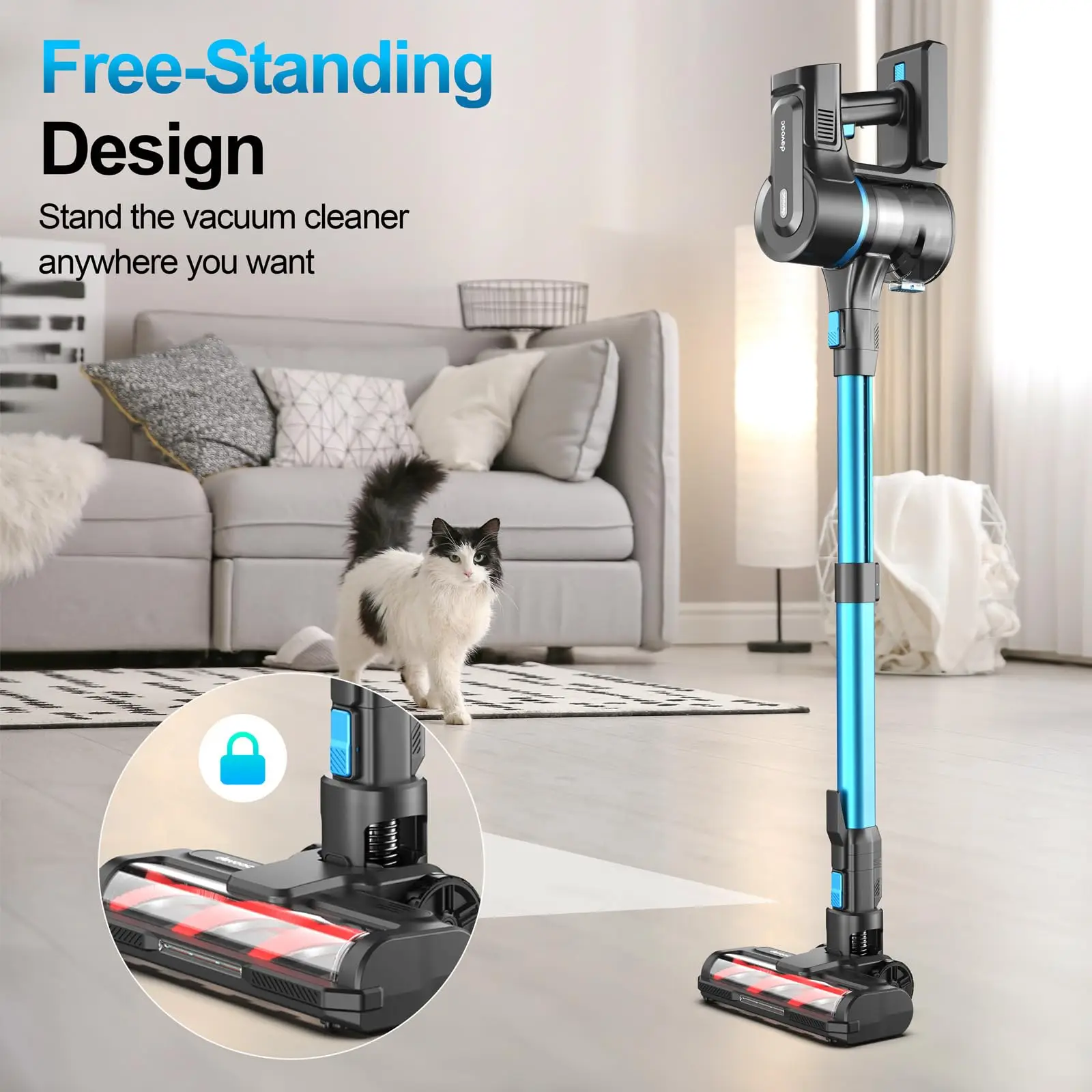DEVOAC S11 Cordless Vacuum Cleaner, 30Kpa/350W Powerful Suction Brushless Vacuum, Lightweight Stick Vacuum Cleaner for Pet Hair