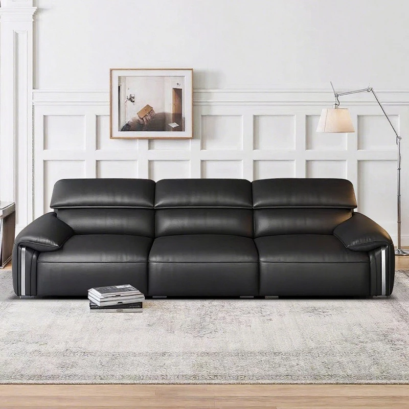 Multifunctional leather sofa zero against the wall electric function straight row living room first layer cowhide sofa