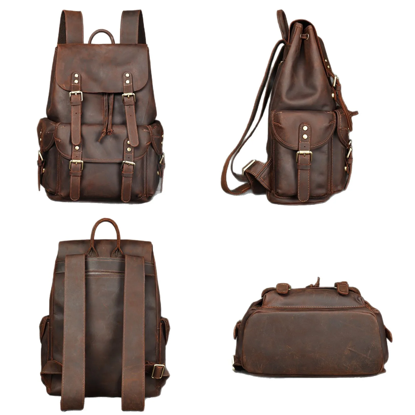 Retro Leder Herren Rucksack Oberschicht Rindsleder Reiserucksack Große Kapazität Schultasche Crazy Horse Leder Laptoptasche