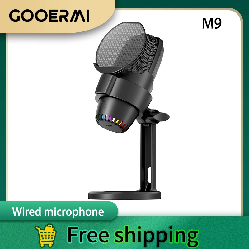 

GOOERMI M9 Профессиональный комплект оборудования для подкастов, проводной микрофон, портативный конденсаторный игровой микрофон для студийной записи в прямом эфире