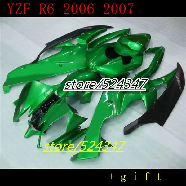 Injection Hey-Lowest price fairing kit for  YZF R6 2006 2007 black green ABS bodywork fairings YZF-R6 06 07 for Yamaha