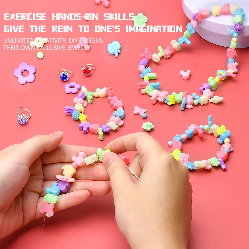 Handmade Beaded Children's Toys Girls DIY Creative Loose Spacer Beads Craft Bracelets Necklace Jewelry Handbag Toys for Kid Gift