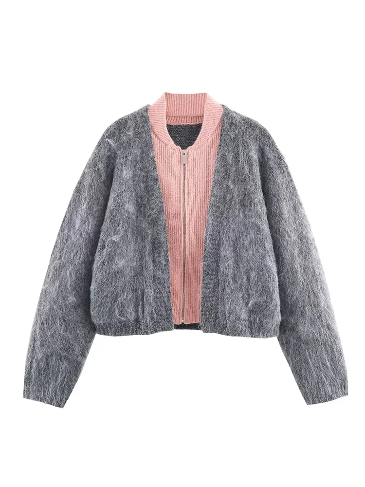 

HH Women Fashion Long Sleeves O-Neck Double Knit Effect Decoration Zipper Outerwears Female Winter Elastic Street Style Coat