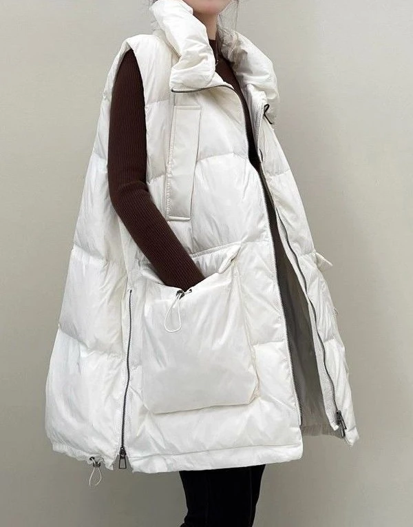 

Medium To Long Oversized Jacket Vest for Women 2025 Stand Up Collar Autumn and Winter New Warm Vest