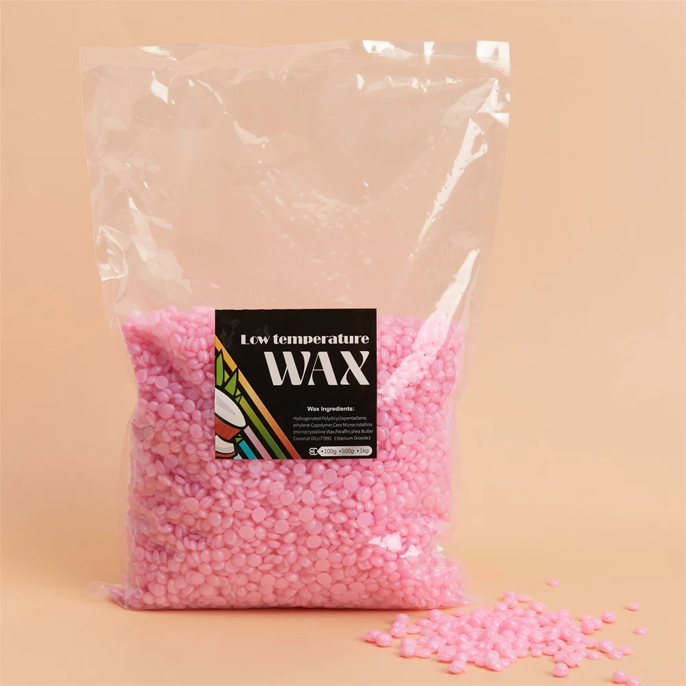 Beauty Spa quality 1kg rosin free glitter pink depilatory wax hair removal premium painless hypoallergenic wax