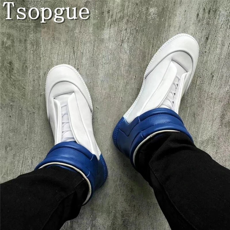 

Fashion Leather Splicing High Top Sport Shoes Men New Lace Up Flats Sneakers Outdoor Casual Walking Shoes