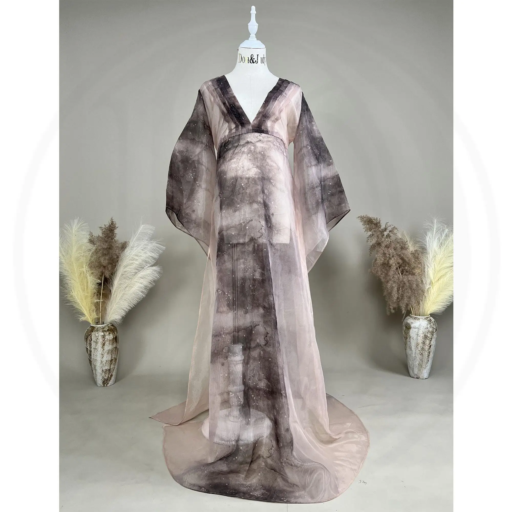 Don & Judy femme enceinte robe cravate-teinture Organza cloche manches robe col en V vêtements pour dame pour robe de soirée