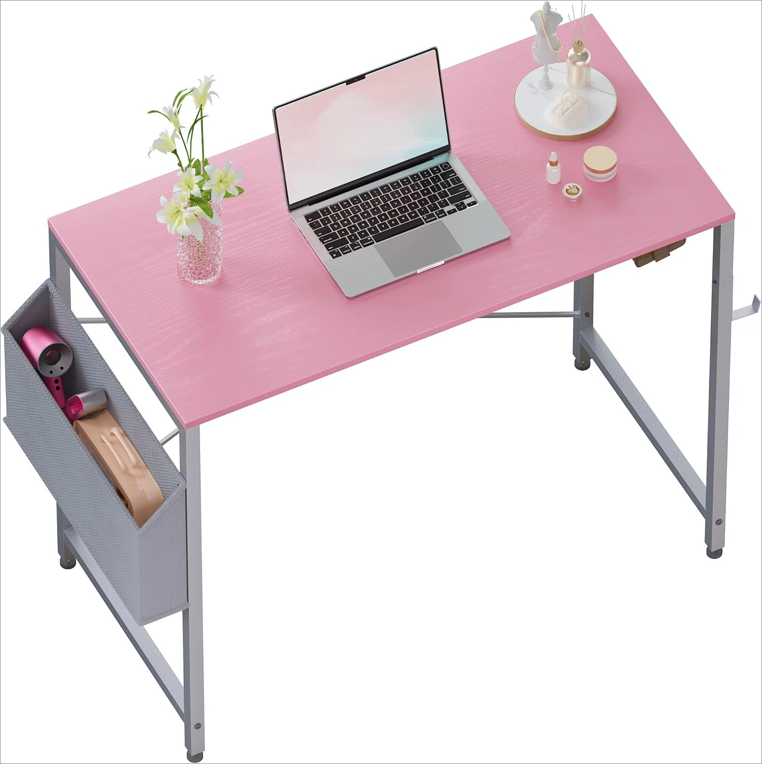 

32 inch small space computer desk with storage bag, home office desk with headphone hook, study desk