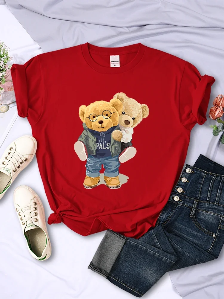 Eddy Bear T Shirt  We Are Best Friends TWomen Summer Breathable Tops Street Vintage Casual Short Sleeve Sport Aesthetic Tee