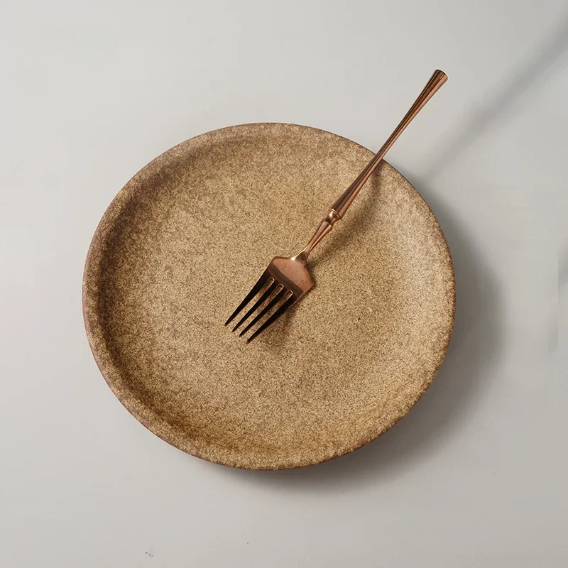 Brown Matte Round Ceramic Dinner Plate Western-style Steak Barbecue Plate Delicate Tableware Cooking Bowls and Dishes Kitchen