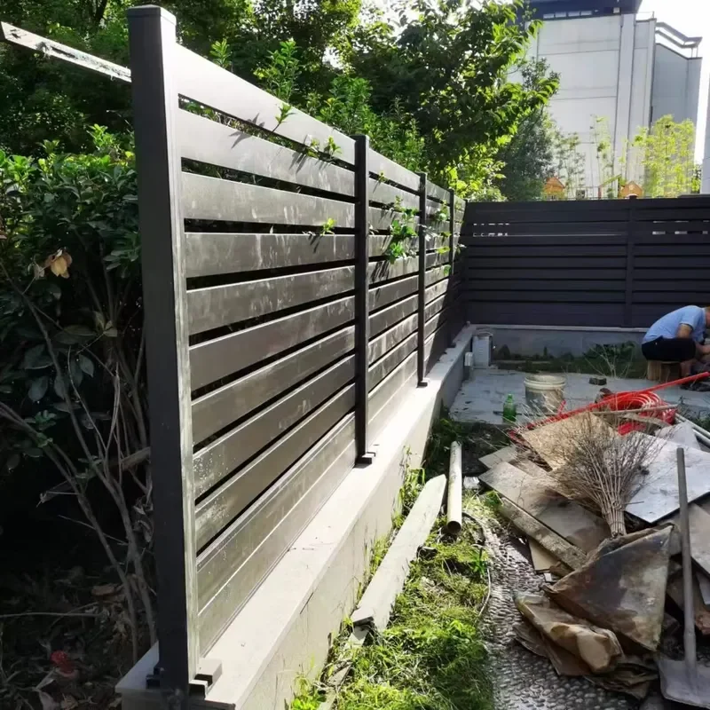 Garden Decorative Aluminum Privacy Fence Black Sport Fence Heat Treated Wood 3D Model Outdoor Security Application Wood