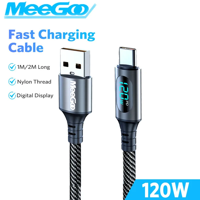 

MeeGoo Type-C Fast Charging Cable PD120W Digital Display Data Cable USB to Type C Fast Charger Cable Nylon Braided Fast-charging