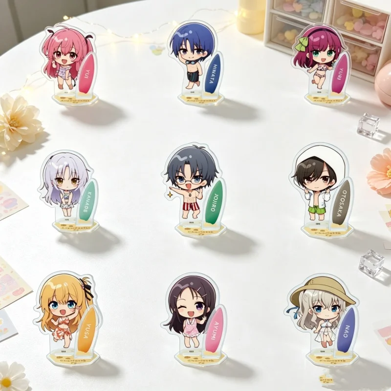 Hot Angel Beats! Anime Acrylic Figure Stand Model Plate 10CM Q Version Charm Fans Gifts Yuzuru Otonashi Yuri Nakamura Keychain