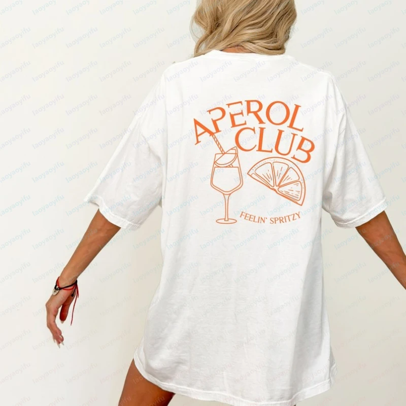 Aperol Club Bedrucktes T-Shirt Sommergetränke Aperol Spritz Tee Cocktailparty Personalisierte Oberteile Design Damenbekleidung Ropa Mujer