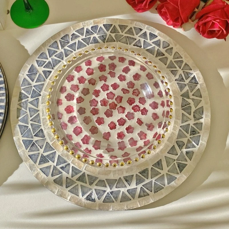 Hand-painted Scallops Spliced Together Tableware Mat Light Luxury Circular Tray with Concave Bottom   Kitchen Accessories