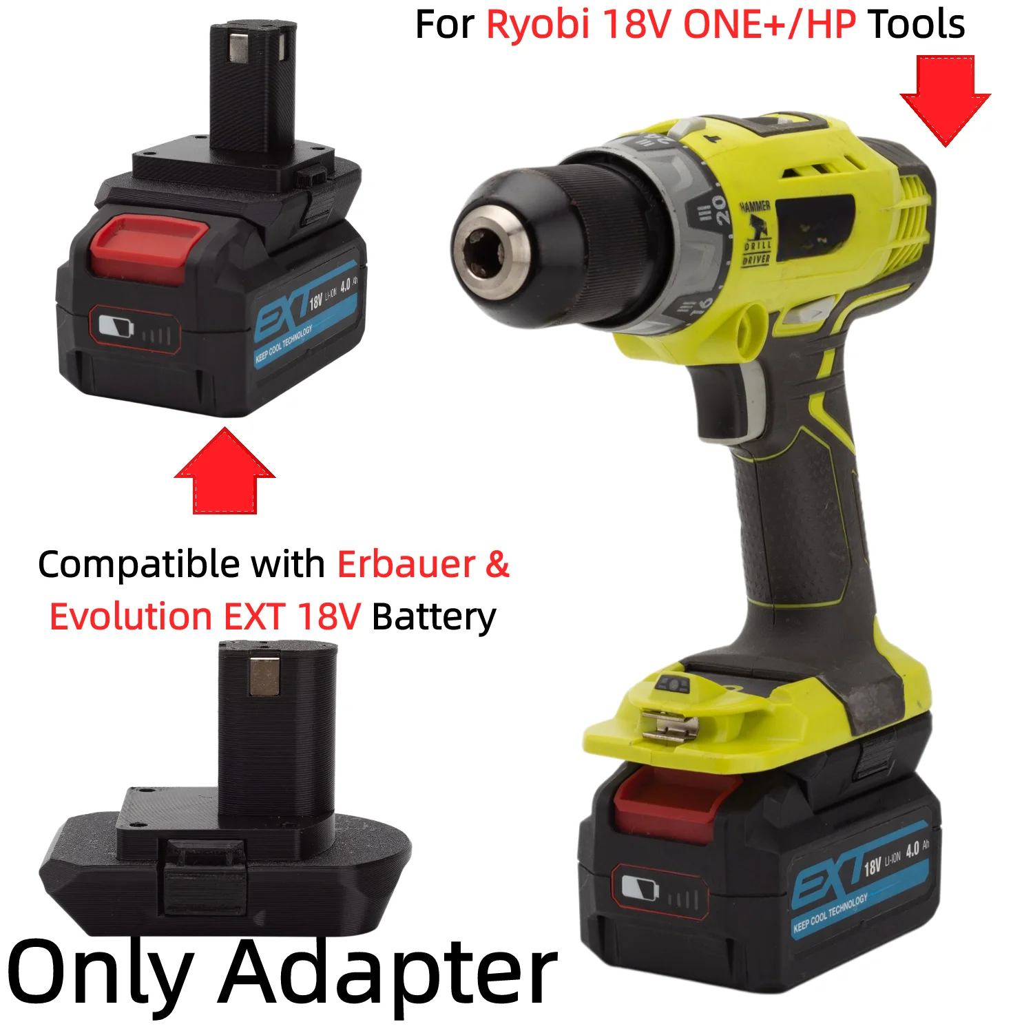 Battery Adapter/Converter for Erbauer & Evolution EXT 18V Battery TO Ryobi 18V ONE+/HP Power Drill Impact Wrench(Only Adapter)