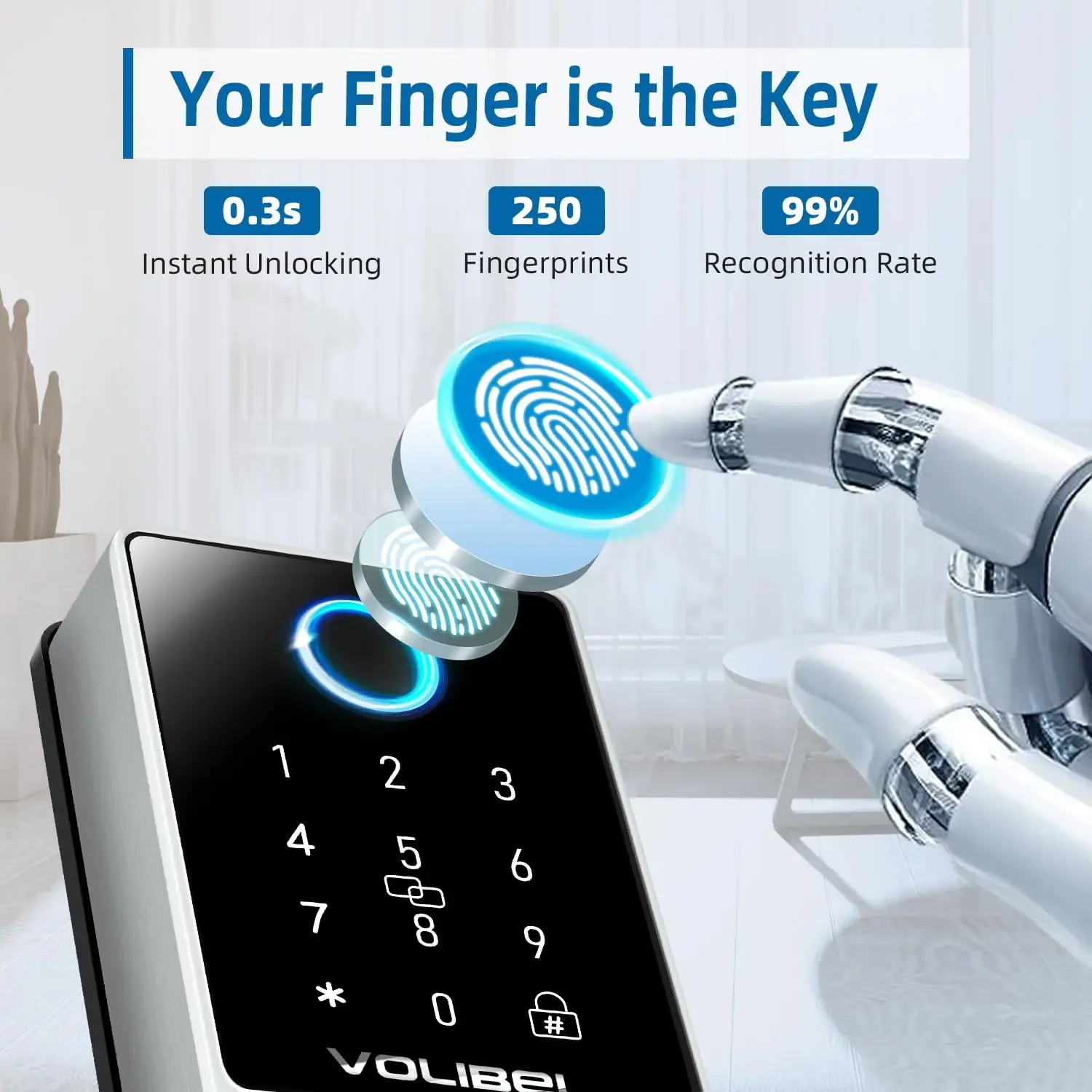 Fingerprint Door Lock com senha, teclado, acesso Keyless a maçaneta inteligente, biométrico digital, fechadura eletrônica