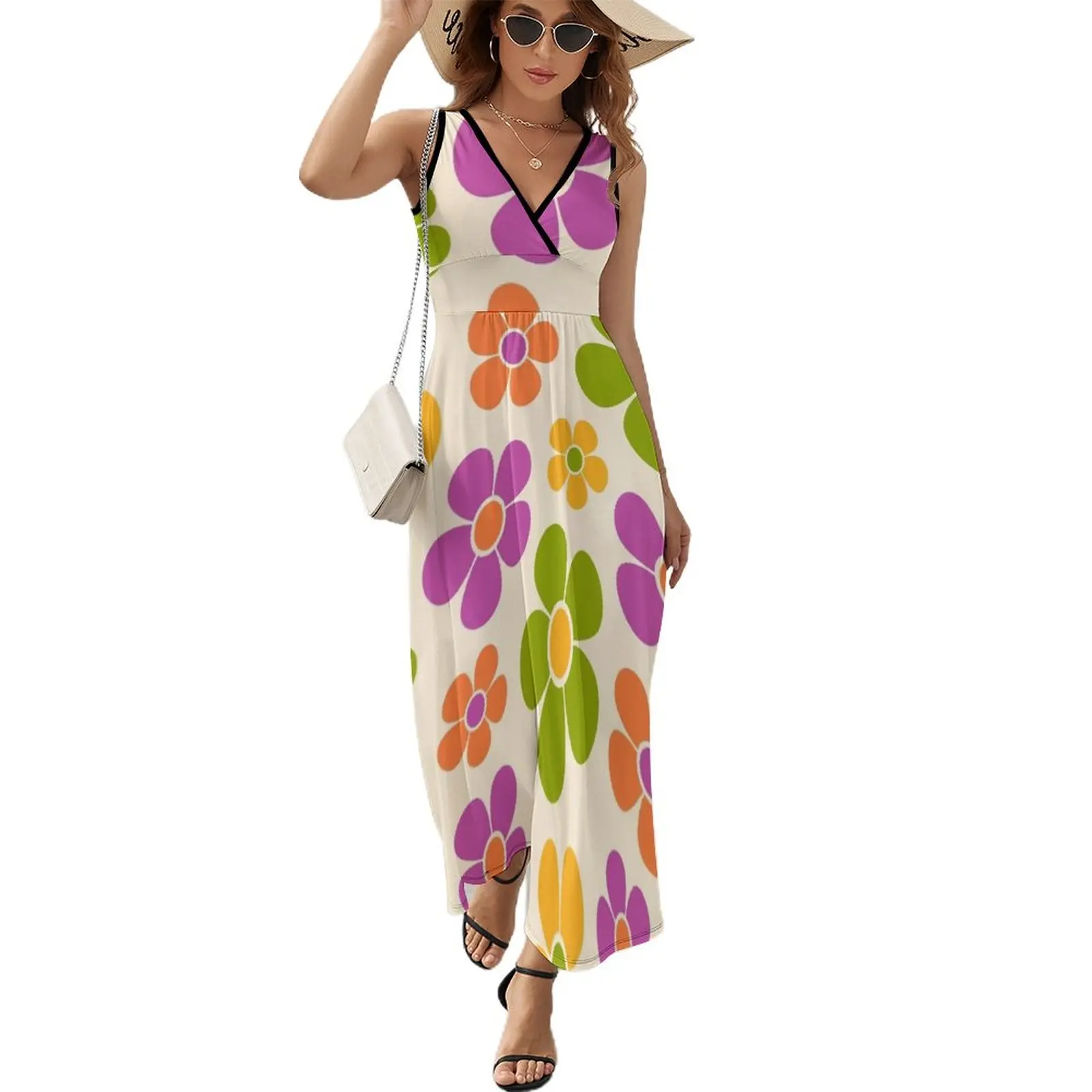 

Retro Flower Pattern 865 Sleeveless Dress evening dresses women ladies dresses for women 2024 african dresses for woman