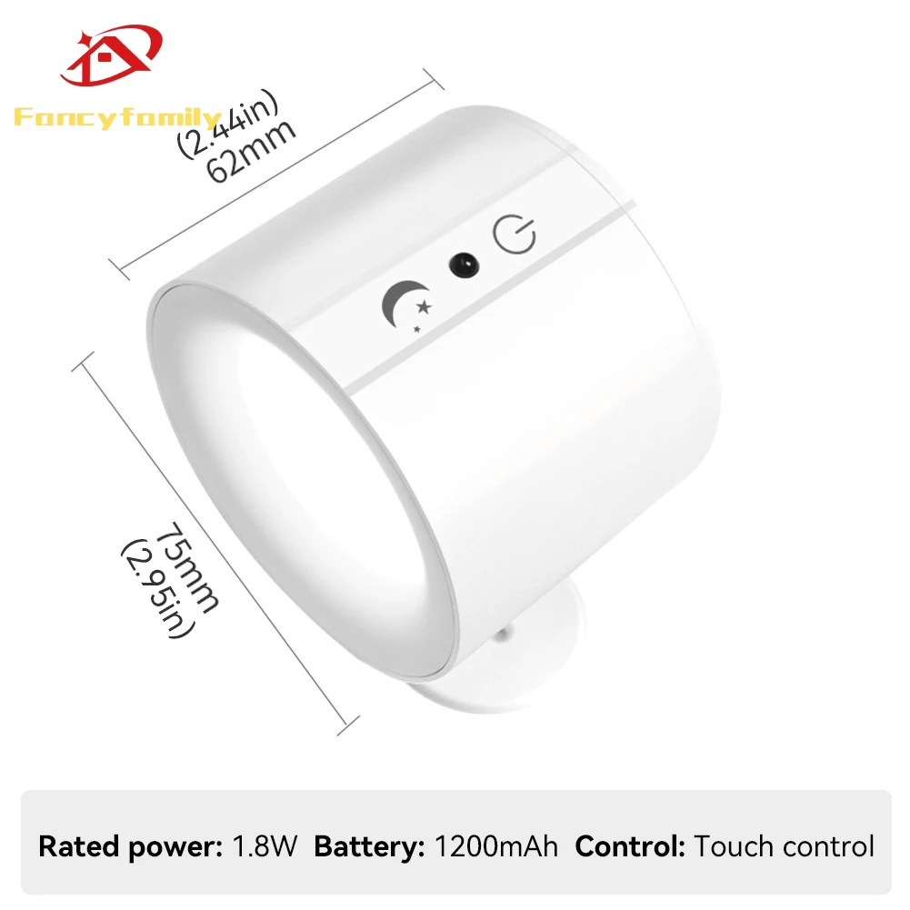 

Fancyfamily Светодиодный настенный светильник Прикроватный светильник для чтения 360° ° Вращающийся беспроводной светодиодный прожектор с дистанционным управлением