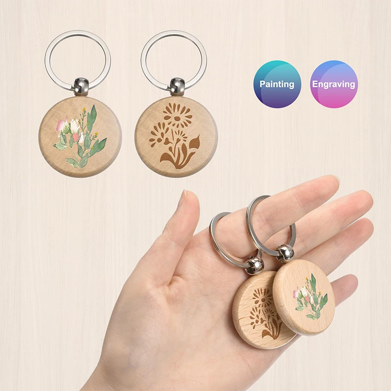 100Pcs Blank Wooden Key Chain Wood Keychain Key Ring Key Tags Best Gift Craft