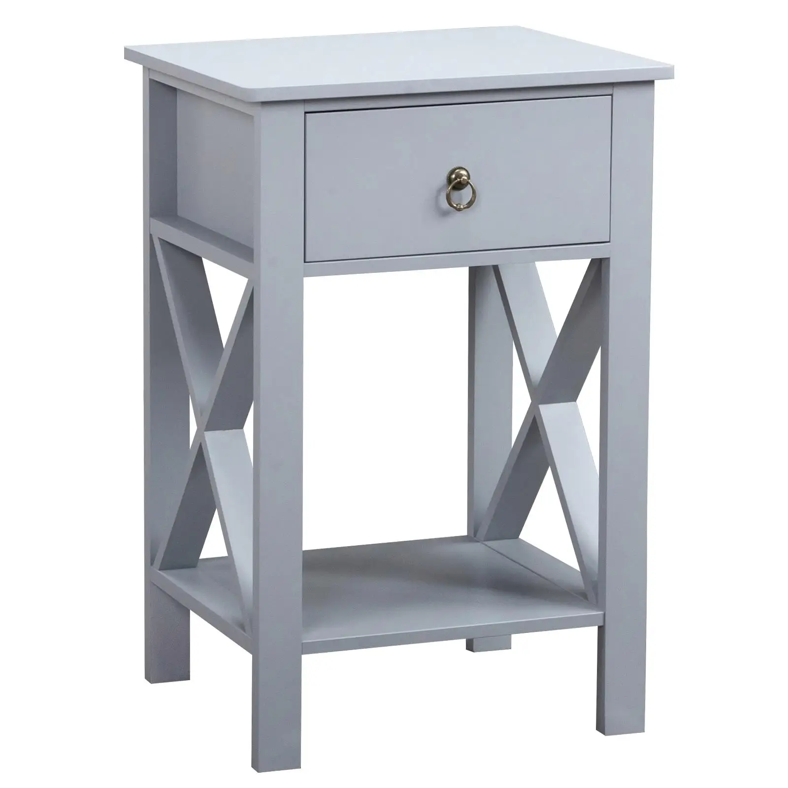 Gray Two-Layer Drawer Bedside Table & Coffee Table with Side Intersection Design