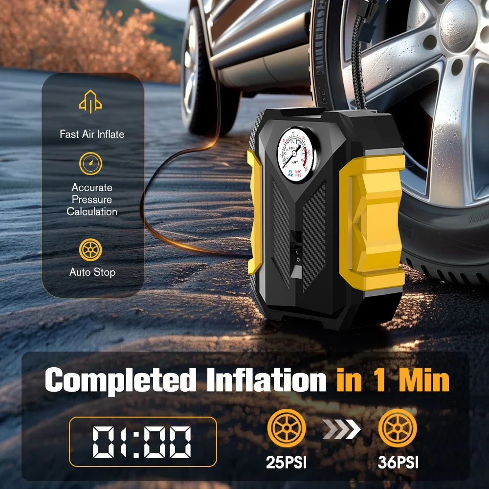 Car Inflator Tire Pump Portable Pointer Model  Air Compressor Cigarette Lighter Starter Car Inflator Pump for Soccer Basketball