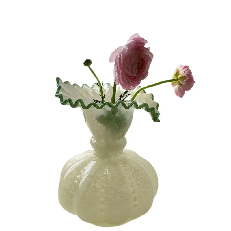 

Modern Simple Medieval Pumpkin Handmade Glazed Vase French Retro Flower Tabletop Ornament