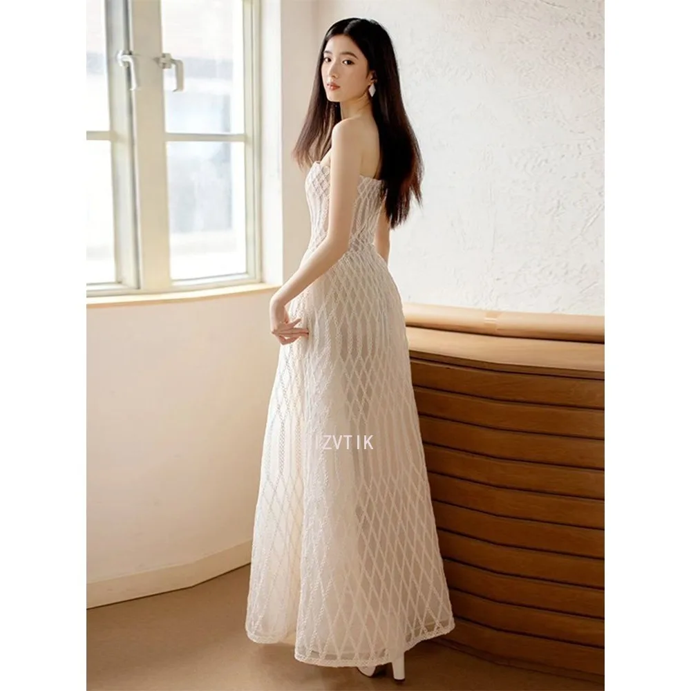 Sexy trägerloses Korea-Hochzeitskleid für Damen, exquisites Streifen-Fotoshooting, trägerloses, bodenlanges Brautkleid ienia Turismo Sos Anderson Abendkleid