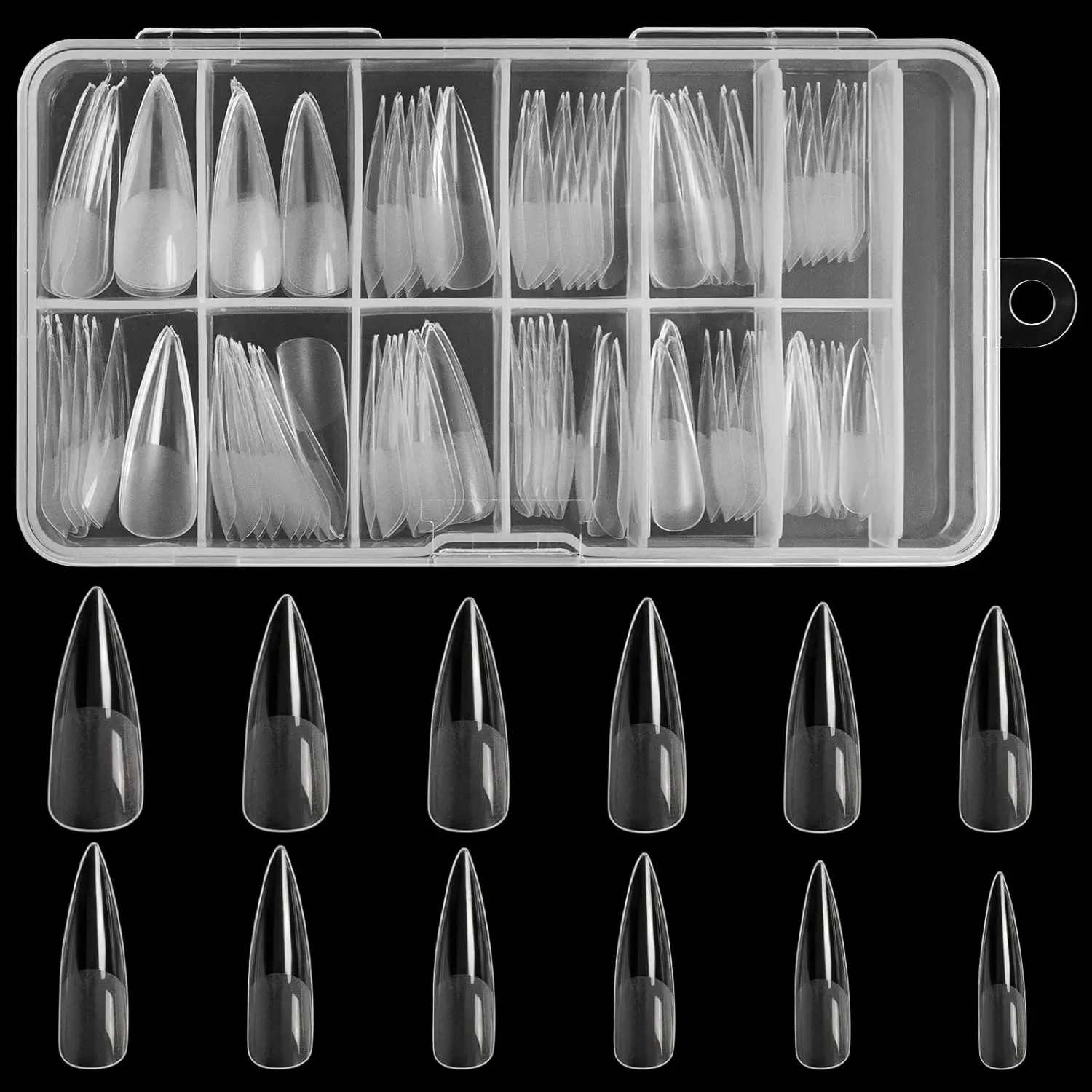 Stiletto Nail Tips 120 PCS Clear False Nails Artificial Full Cover 12 Size  Acrylic Press on Nails for Nail Extension Nail Salon