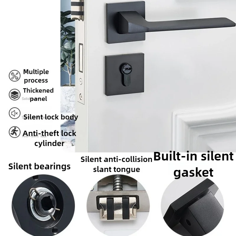 

Best Ecology Light Luxury Simple Split Indoor Door Lock Household Universal Type Silent Handle Black Gray Space Aluminum Materia