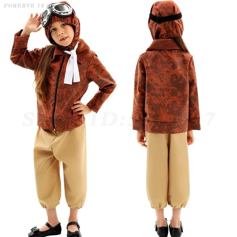 

Children Flight Suit Children's Day School Stage Performance Pilot Cosplay Costume Halloween Carnival Party Role Play Clothing