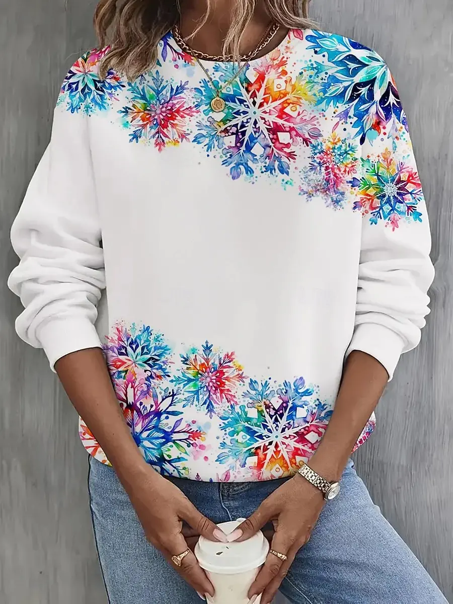 Autumn Snowflake 3d Print Long Sleeve T-Shirt Women's Clothing Long Sleeve T-shirt Fashion Casual Oversized Tops Tees Female