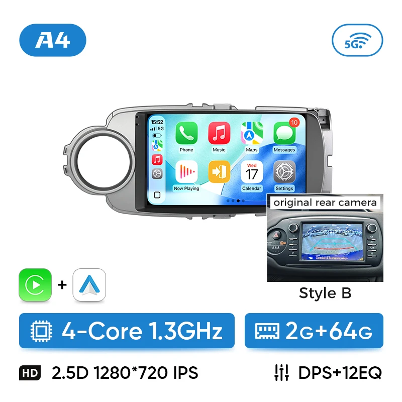 Ainavi Car Radio Multimedia Player For Toyota Yaris 2012 2013 2014 2015 2016 2017 Android 12 Auto Wireless Carplay DSP 48EQ 2Din image 3