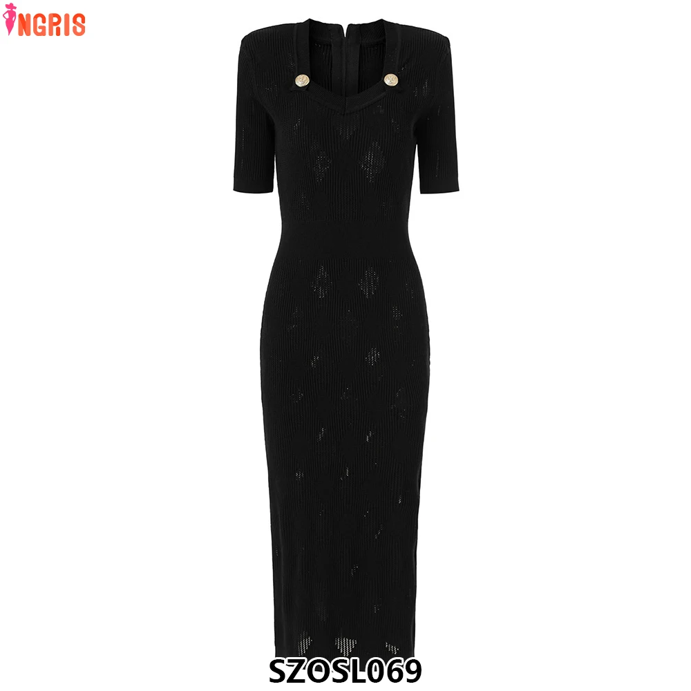 

2025 new women's spring square neck slim short sleeve knitted sweater casual women's knitted dress-SZOSL069