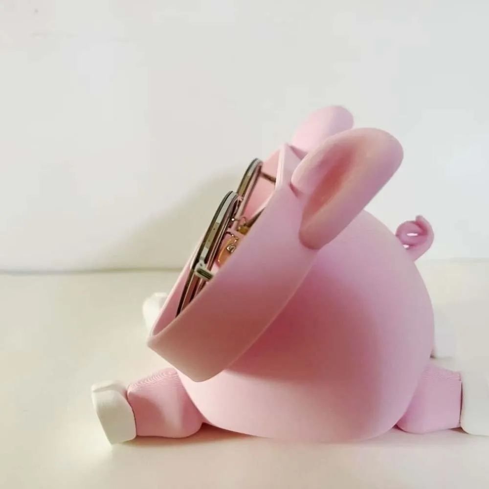 Portable Pink Piggy Glasses Case Large Capacity Multi-functional Phone and Eyeglass Holder Washable PLA Small Items Organizers