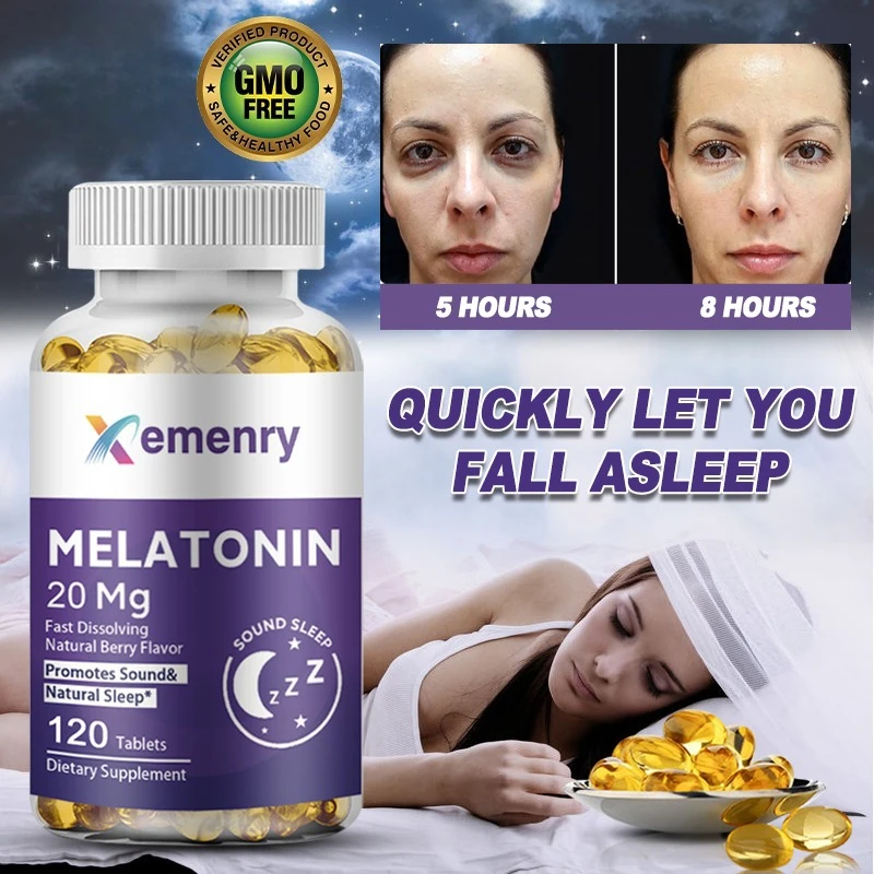 Melatonin 20 Mg Capsules - Relieve Insomnia Healthy Sleep Quality Deep Sleep Stress Relief