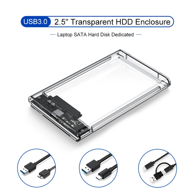 Przezroczysta obudowa dysku twardego USB 3.0 2,5 cala, kabel mikro typu C Obudowa zewnętrznego dysku twardego 2,5-calowa obudowa dysku twardego SATA Box HDD SSD Komputer