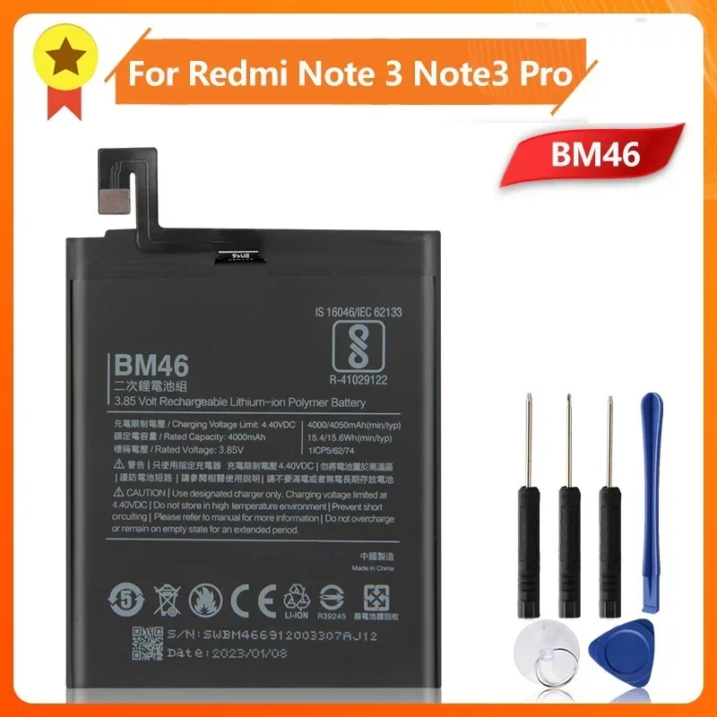 

Production in 2024 Replacement Battery BM46 For Xiaomi Redmi Note3 Note 3 Redrice Pro Hongmi Phone Battery 4050mAh With Tool