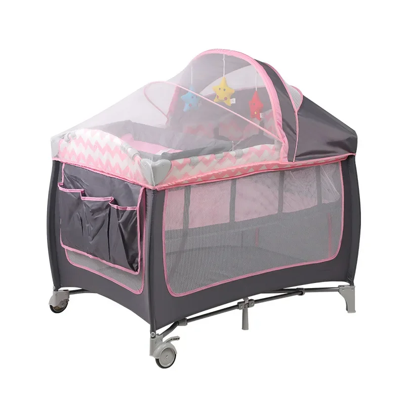 Crib Foldable Multi-function Baby Cradle Portable Mobile Newborn Splicing Queen Bed